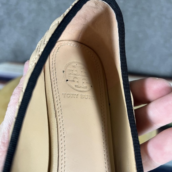 Tory Burch Minnie Ballet Flats Womens Size 7.5M Beige Black Leather Shoes - Picture 7 of 10